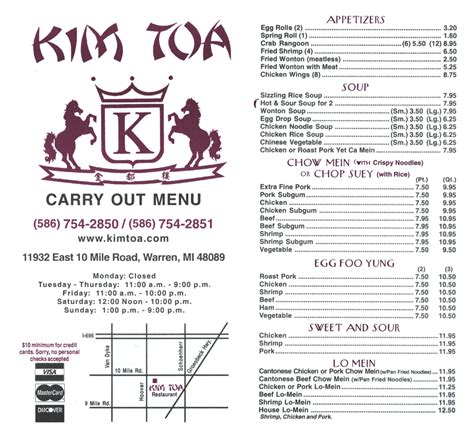 Kim toa restaurant - Check out the menu for Kim Toa's Restaurant.The menu includes and main menu. Also see photos and tips from visitors. 